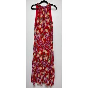 Hudson Gray Red Floral Maxi‎ Dress Size Small Cottagecore Romantic Prairie Fairy